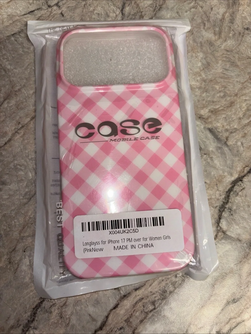 New Longlayss iPhone 17 Pro Max Case Pink White Gingham Plaid Checkerboard